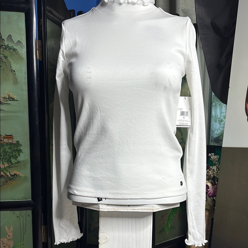 Volcom White Fitted Long Sleeve Ribbed Blouse